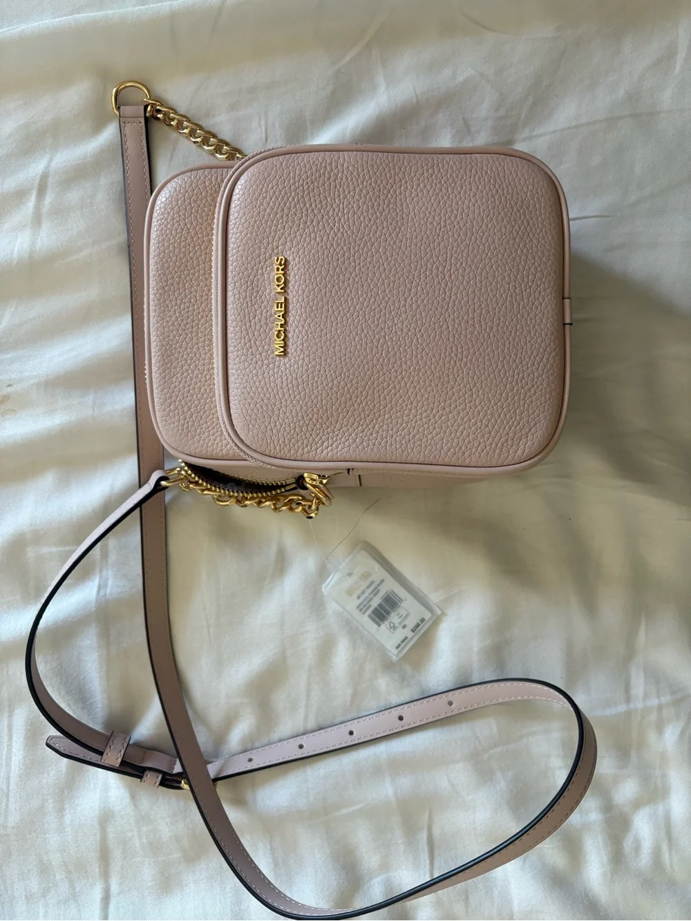 Michael Kors Blush Pebbled Leather Small Crossbody with Gold Chain